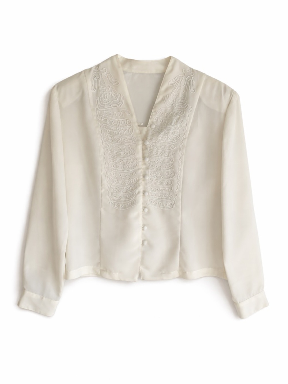 Vintage Ivory Cathy Che Blouse Petite 8P Embroidered Boho Chic Button Front